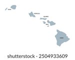 Hawaii, U.S. state, gray political map with county names. Island state of the United States in the Pacific Ocean, subdivided into the 5 counties Hawaii, Honolulu, Kalawao, Kauai and Maui. Aloha State.