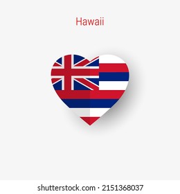 Hawaii US state heart shaped flag. Origami paper cut folded banner. 3D vector illustration isolated on white with soft shadow.