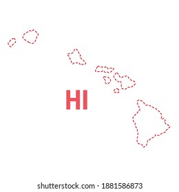 Hawaii US state map outline dotted border. Vector illustration. Two-letter state abbreviation.