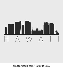 Hawaii, USA City Skyline. Silhouette Illustration Clip Art. Travel Design Vector Landmark Famous Monuments.