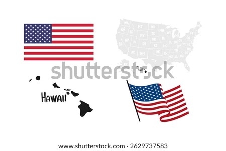 Hawaii. USA flag. Map of the USA