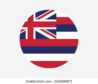 Bandera del Estado Redonda de Hawaii USA. HI, Bandera Círculo Estadounidense. Estado de Hawaii, Banner de botón de forma circular de los Estados Unidos de América. Ilustración del vector EPS.