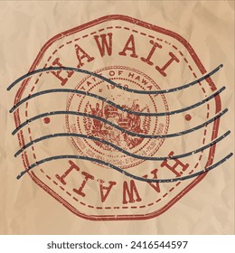 Hawaii, USA Silhouette Postal Passport. Stamp Round Vector Icon Map. Design Travel Postmark. 