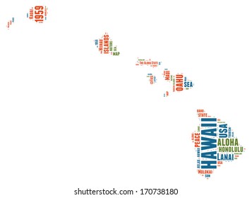 Hawaii USA state map vector tag cloud illustration