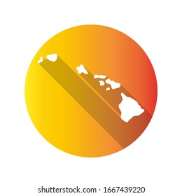 Hawaii, USA Symbol Map Icon Round. Flat Vector Art Design with Shadow. Gradient Color Banner.