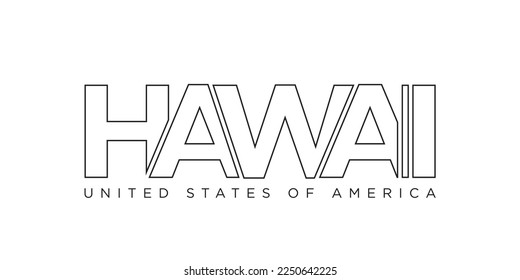 Diseño de eslóganes tipográficos en Hawaii, EEUU. Logo de Estados Unidos con letras gráficas de ciudades para productos impresos y web.