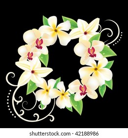 Hawaii vector floral wreath with frangipanies and orchids