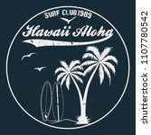 Hawaii - vector illustration for t-shirt and other print production. Palms, wave and sun creative logo badge. Summer vacation concept. Design elements.