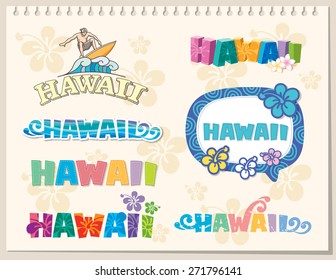 Hawaii vector lettering decorative set