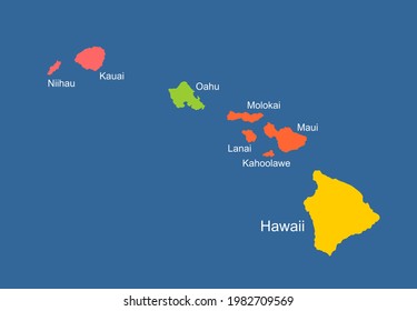 Hawaii vector map high detailed silhouette illustration isolated on blue background. Paradise island archipelago. United states of America territory. USA state symbol.