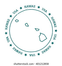 Hawaii vector map. Retro vintage insignia with US state map. Distressed visa stamp with Hawaii text wrapped around a circle and stars. USA state map vector illustration.