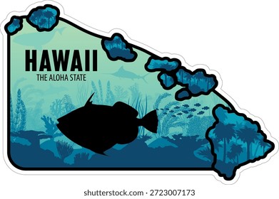 Adesivo de mapa de vetor do Havaí com Wedge-tail triggerfish