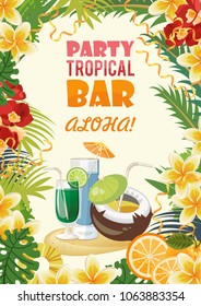 Hawaii Vector Travel Illustration In Colorful Background. Summer Beach Resort Template. Tiki Bar Banner