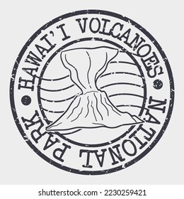 Hawaii Volcanoes Nationalpark, HI, USA Silhouette Postal Passport. Stempel-Rundvektorsymbol. Design Travel Postmark. 