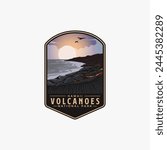 Hawaii Volcanoes National Park logo patch badge illustration, beautiful beach and lava scenery patch design