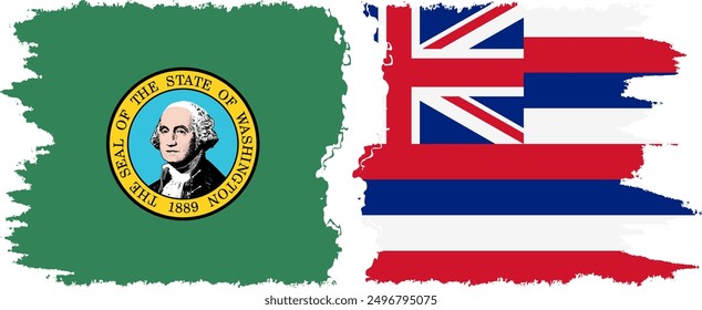 Hawaii and Washington states grunge brush flags connection, vector