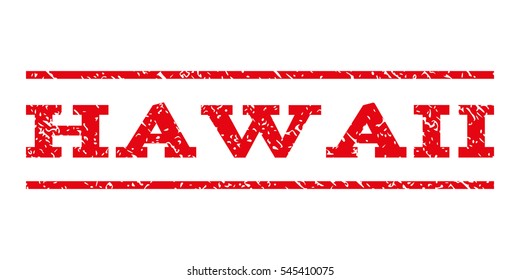Hawaii watermark stamp. Text tag between horizontal parallel lines with grunge design style. Rubber seal stamp with unclean texture. Vector intensive red color ink imprint on a white background.