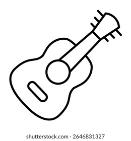 Hawaiian acoustic guitar thin line icon, tropical voyage concept. Vector graphics. Mini guitar, musical instrument sign on white background, style mobile or design