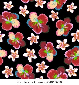Hawaiian Aloha Shirt seamless pattern multicolored on a black background. Vector seamless pattern.