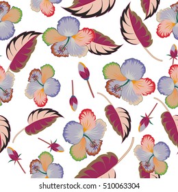Hawaiian Aloha Shirt seamless pattern in multicolored flowers and buds on a white background. Vector seamless pattern.