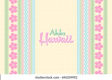 Hawaiian background in Polynesian style with traditional folk ornaments and Aloha Hawaii lettering.