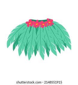Hawaiian beach skirt made of tropical leaves and flowers. An abstract element of clothing. Vector illustration in a flat cartoon style isolated on a white background