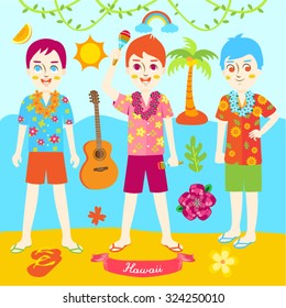 Hawaiian Boys Vector Design Illustration