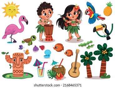 Hawaiian Clipart Set  Hawaii hula dancers  tropical animals   beach related items for summer 