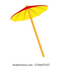 Hawaiian cocktail umbrella isolated on white. Yellow bottom and red top. Vector EPS10.