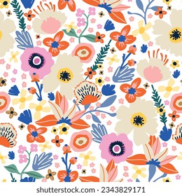 Hawaiian collage floral seamless pattern. Modern  plants illustration in vector.Vector illustration design for fashion fabrics, textile graphics, print.