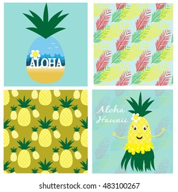 Hawaiian collection with seamless patterns and cards