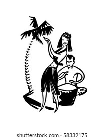 Hawaiian Couple - Retro Clip Art