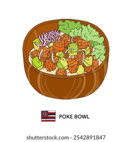 Ilustração havaiana de cozinha_desenhada à mão de poke bowl