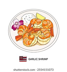 Hawaiian cuisine_Line drawing illustration of garlic shrimp