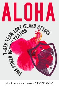 Hawaiian dinosaur graphic design vector art 