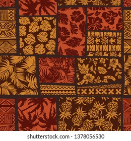 Hawaiian elements fabric patchwork wallpaper vector seamless pattern