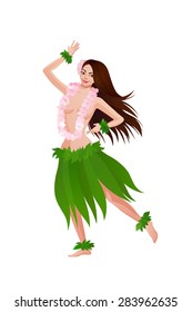 Hawaiian ethnic dance girl dancing in national costume