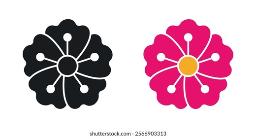 Hawaiian flower icon set in black and colored