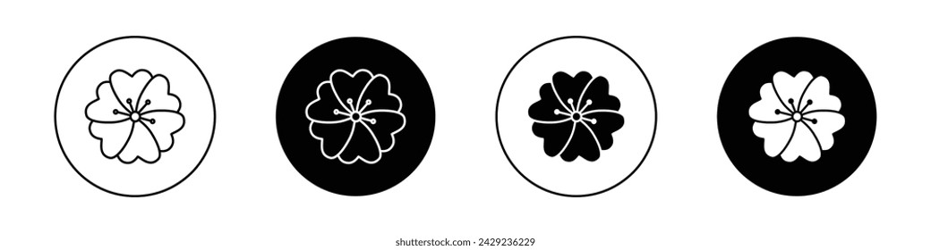 Conjunto de iconos de flores hawaianas. Símbolo vectorial de plumeria tropical de hibisco en un estilo negro relleno y contorneado. El signo fragante de la isla.