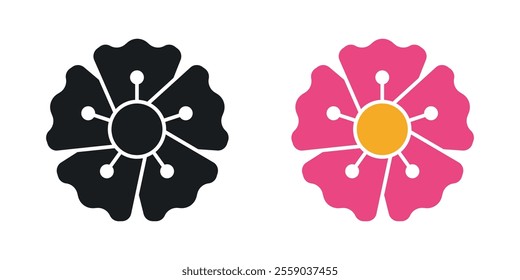 Hawaiian flower icons in black and colored version