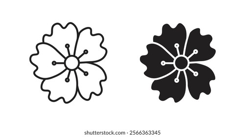 Hawaiian flower icons in line stroke and flat versions