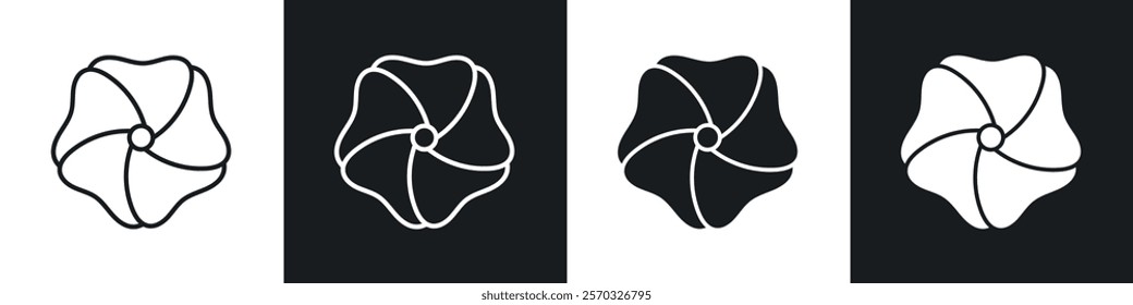 Hawaiian flower icons vectors set in black. line and flat versions