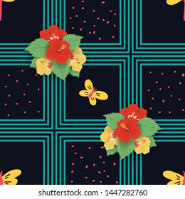 Hawaiian flower repeat pattern seamless,fabric textile print design,packaging ,background