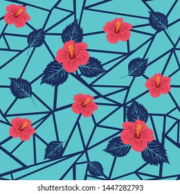 Hawaiian flower repeat pattern seamless,fabric textile print design,packaging ,background