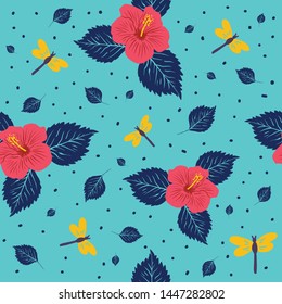 Hawaiian flower repeat pattern seamless,fabric textile print design,packaging ,background