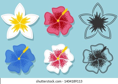 Hawaiian flower vector cartoon set isolated on a white background.