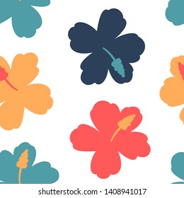 Hawaiian flower vector seamless pattern on a white background for wallpaper, wrapping, packing, and backdrop.