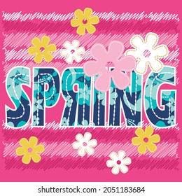 hawaiian flowers with text Spring. for spring design and background