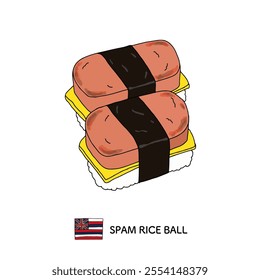 Hawaiian food_Spam rice ball line drawing illustration