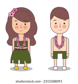 Hawaiian girl and boy costume style with flower necklace recreation holiday journey island summer vacation